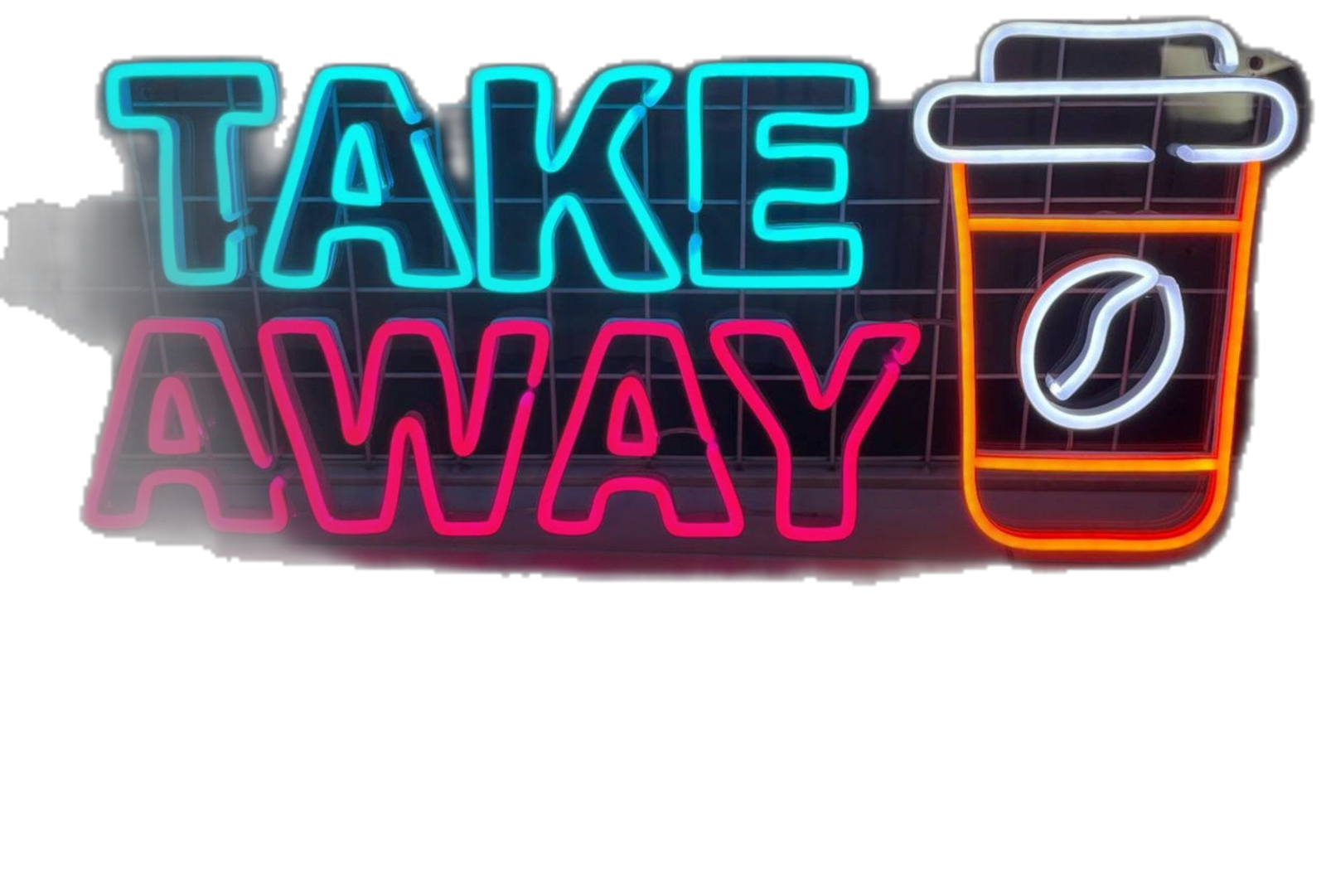 a neon sign that says take away