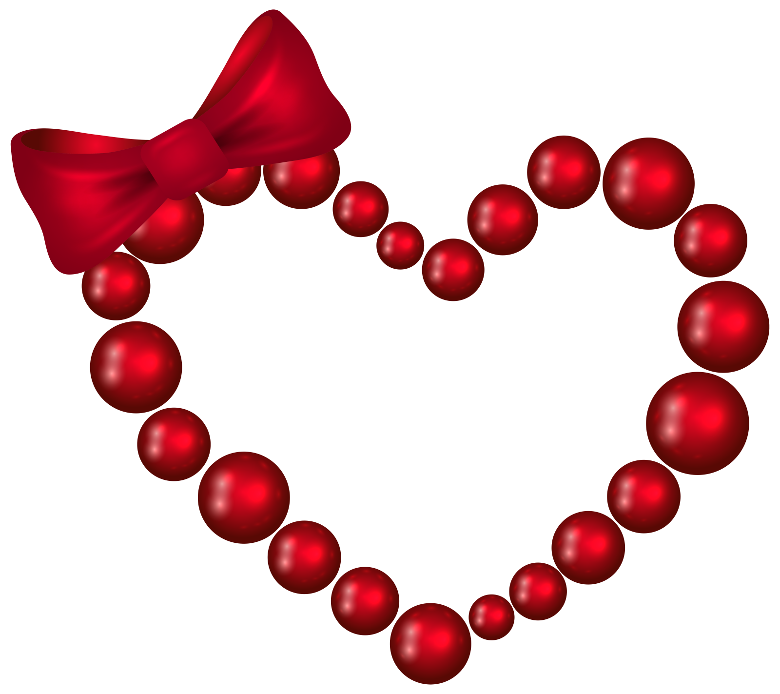 a heart made out of red balls with a bow