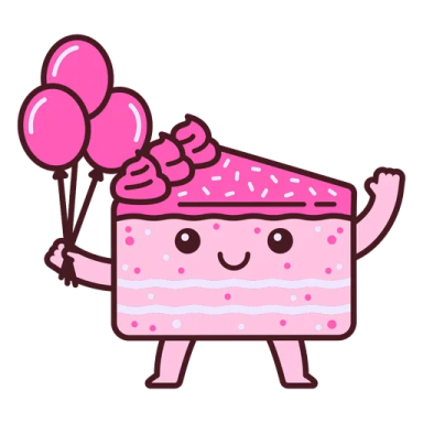 a piece of cake with balloons on top