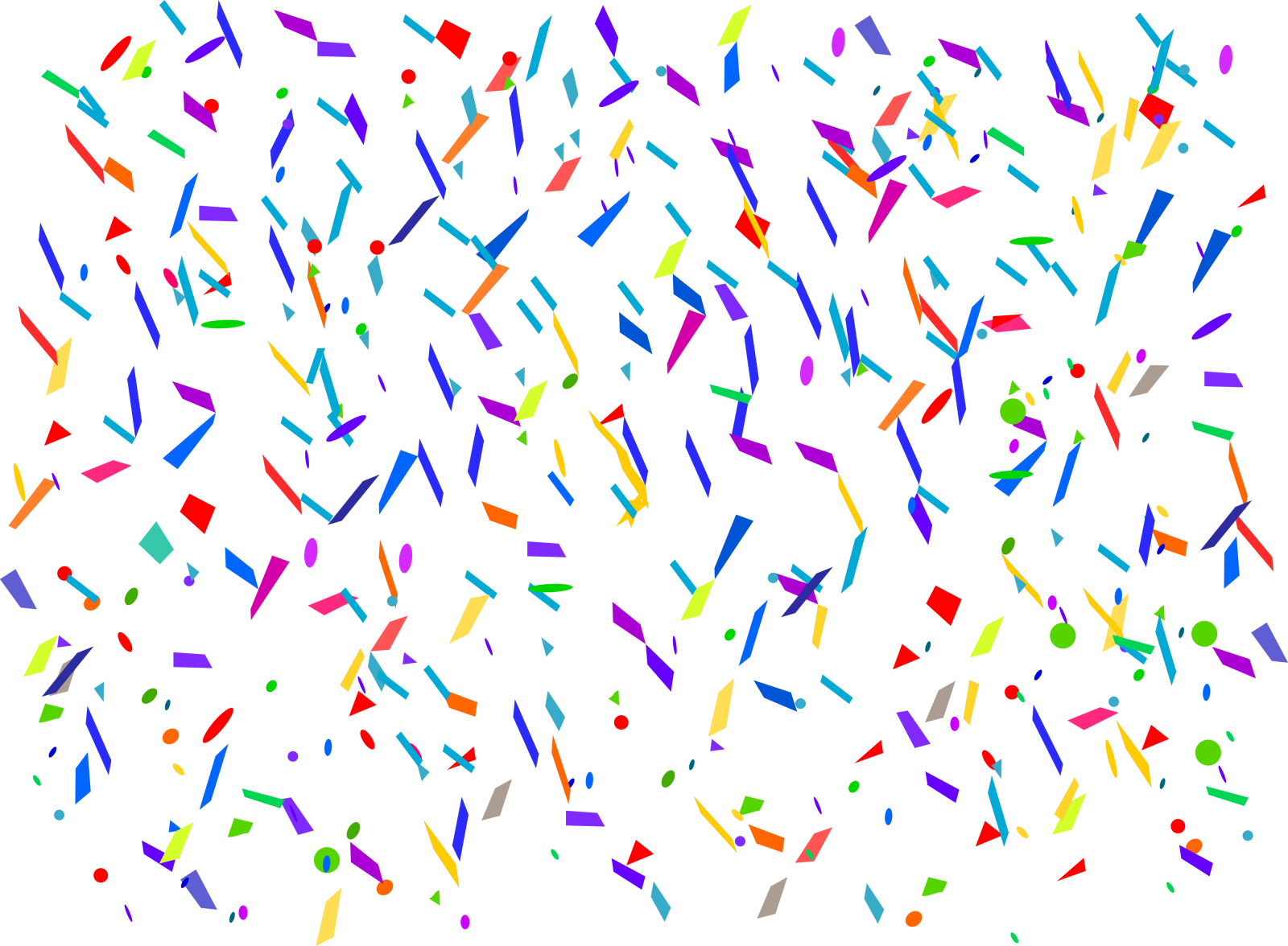 a white background with many colored confe