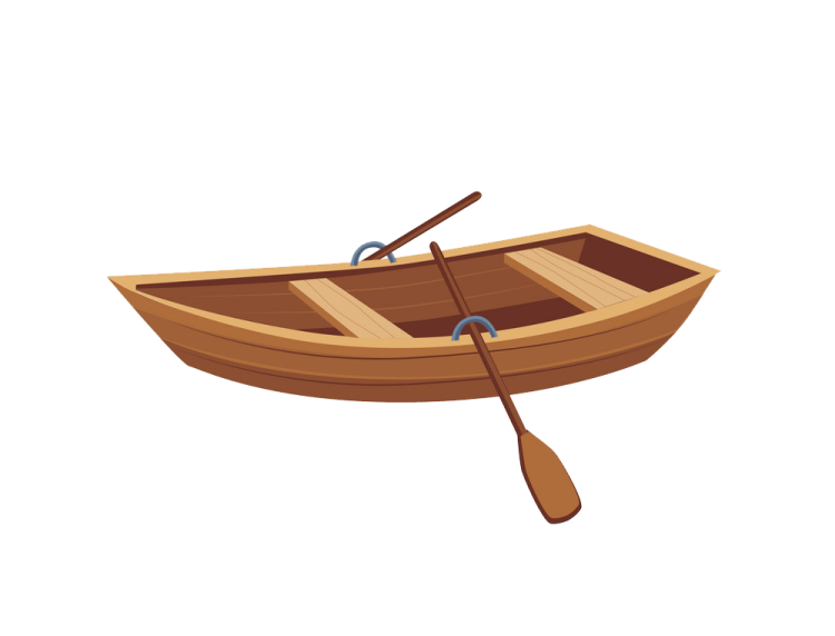 a wooden boat with two oars on it