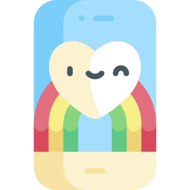 a phone with a smiling face and rainbows on it