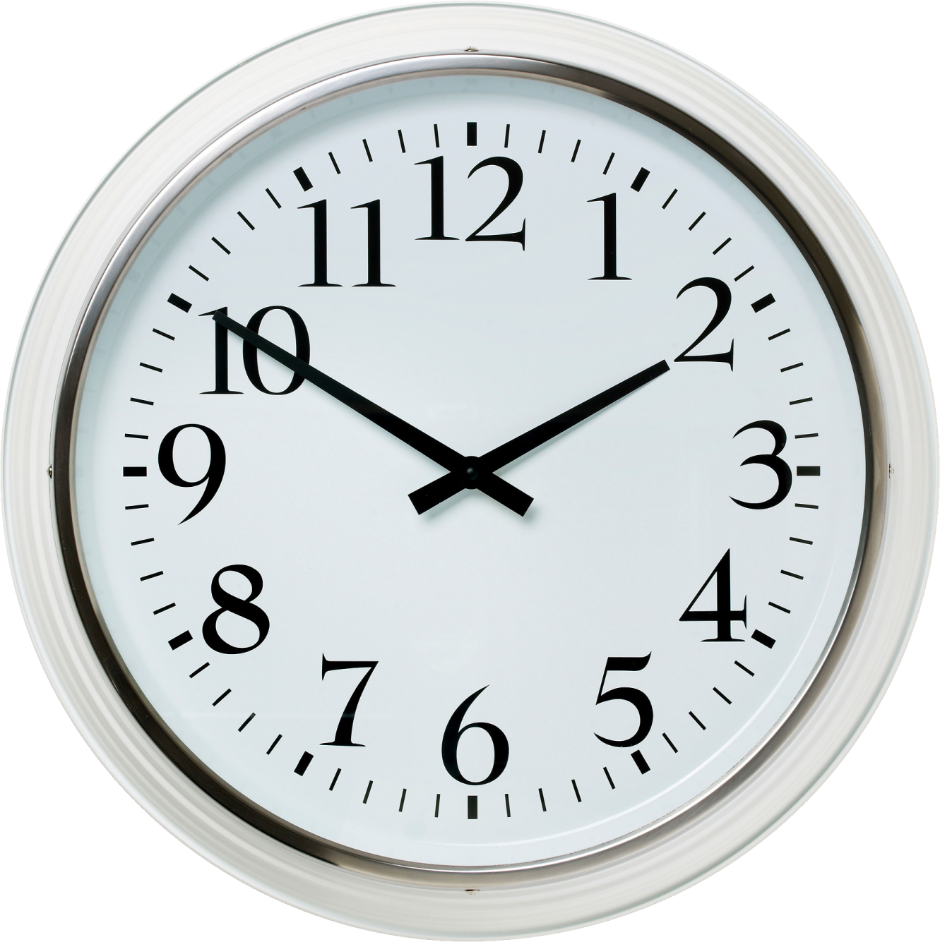 a white clock with black numbers on it