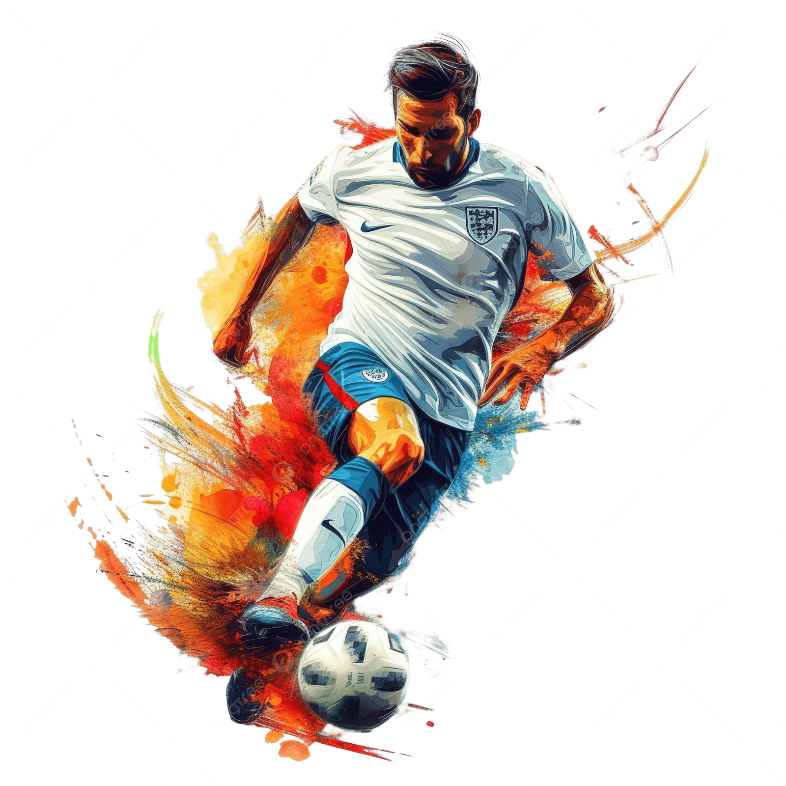 a painting of a soccer player kicking the ball