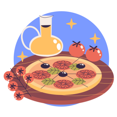 a plate of pizza with tomatoes and olives on it