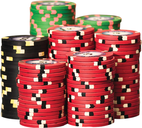 a pile of poker chips on a white background