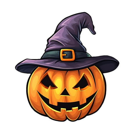 a halloween pumpkin with a witch hat