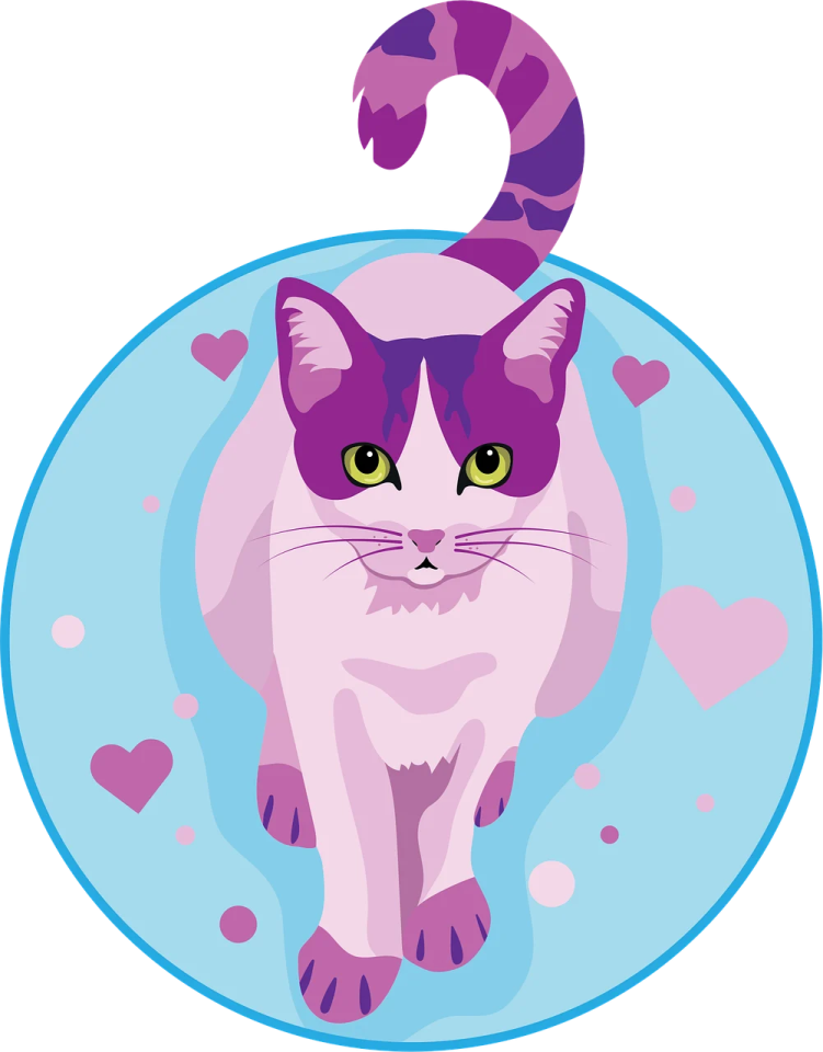 a pink cat with hearts on it's back