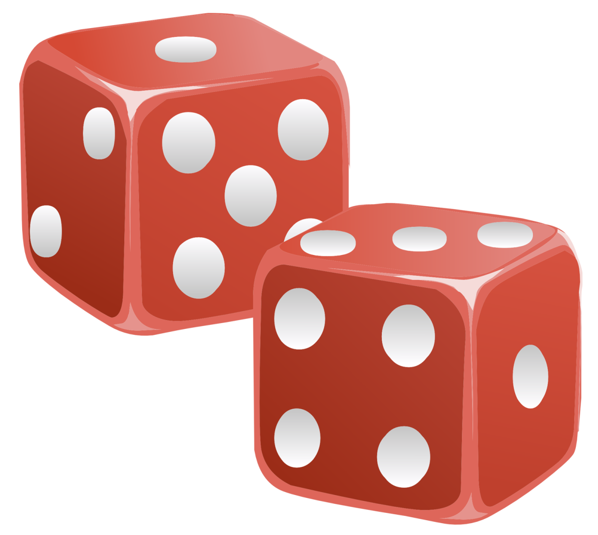 two red dice with white dots