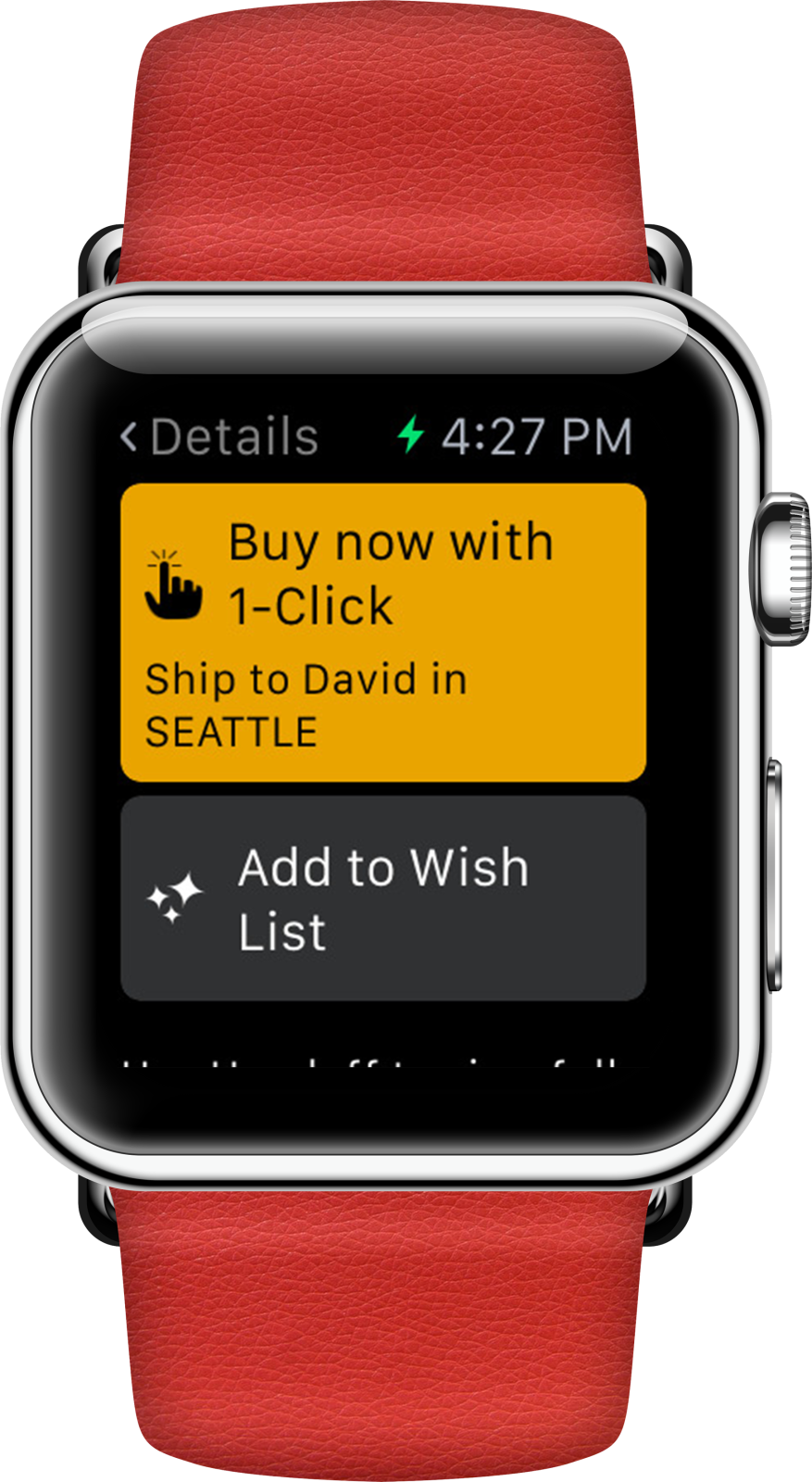 an apple watch with a red leather band