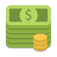a stack of money and coins