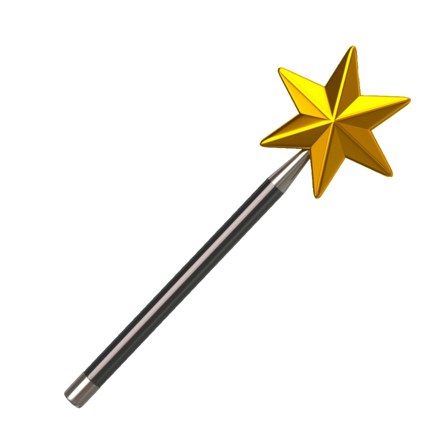 a gold star wand with a black handle