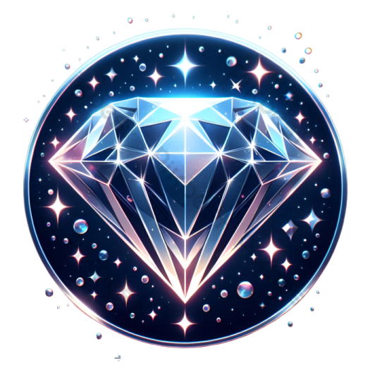 a diamond surrounded by stars and bubbles