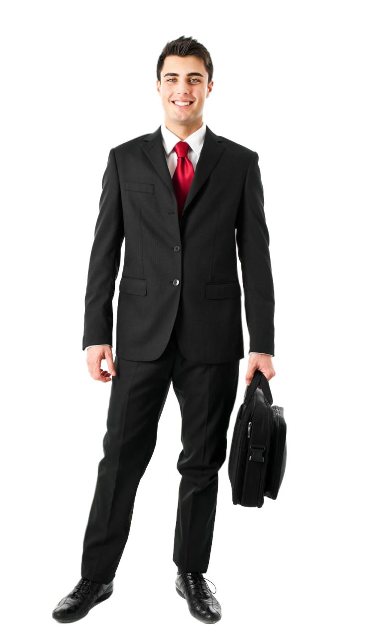 a man in a suit and tie holding a briefcase