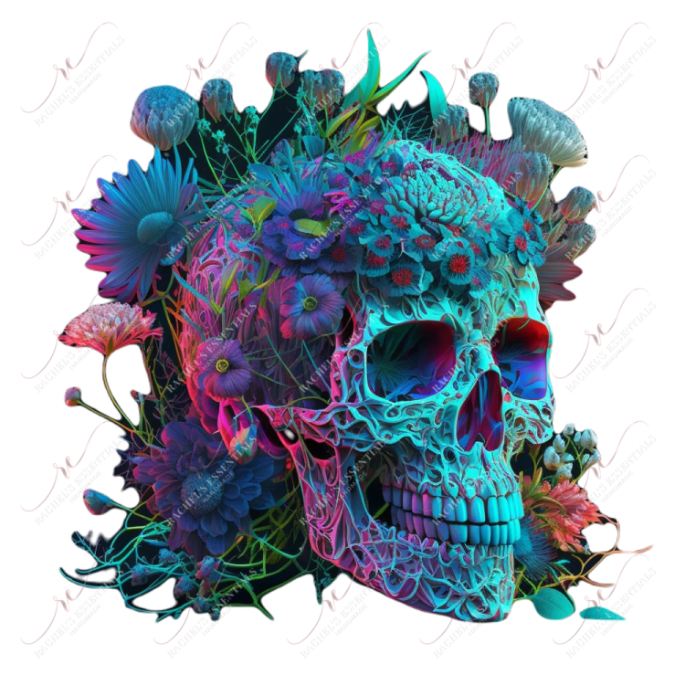 a skull with flowers on it's head