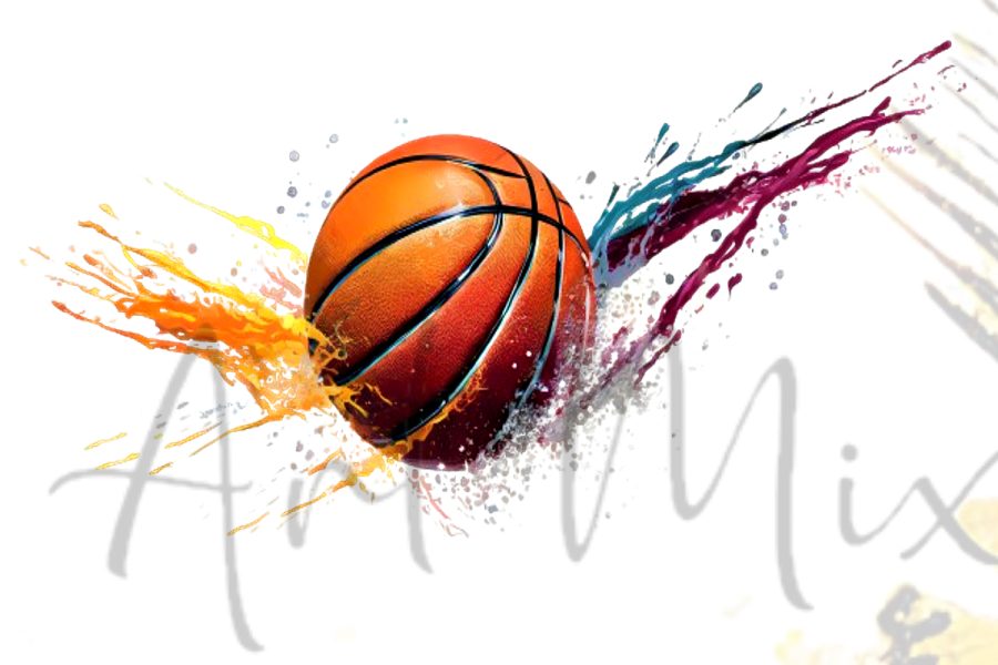 a basketball ball with paint splashs on it