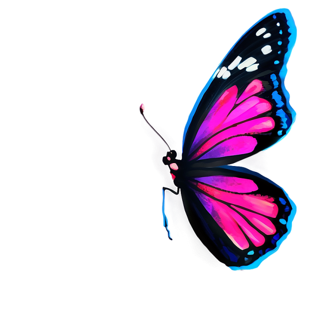 a pink and blue butterfly on a white background