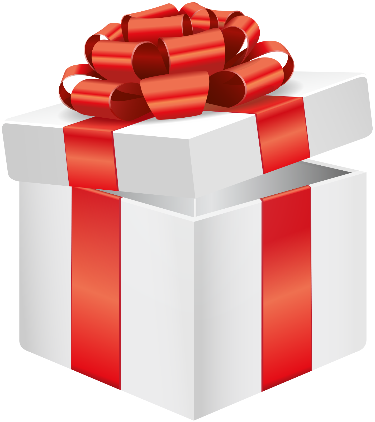 a white gift box with red ribbon and bow