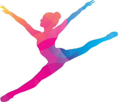 the silhouette of a dancer in pink and blue