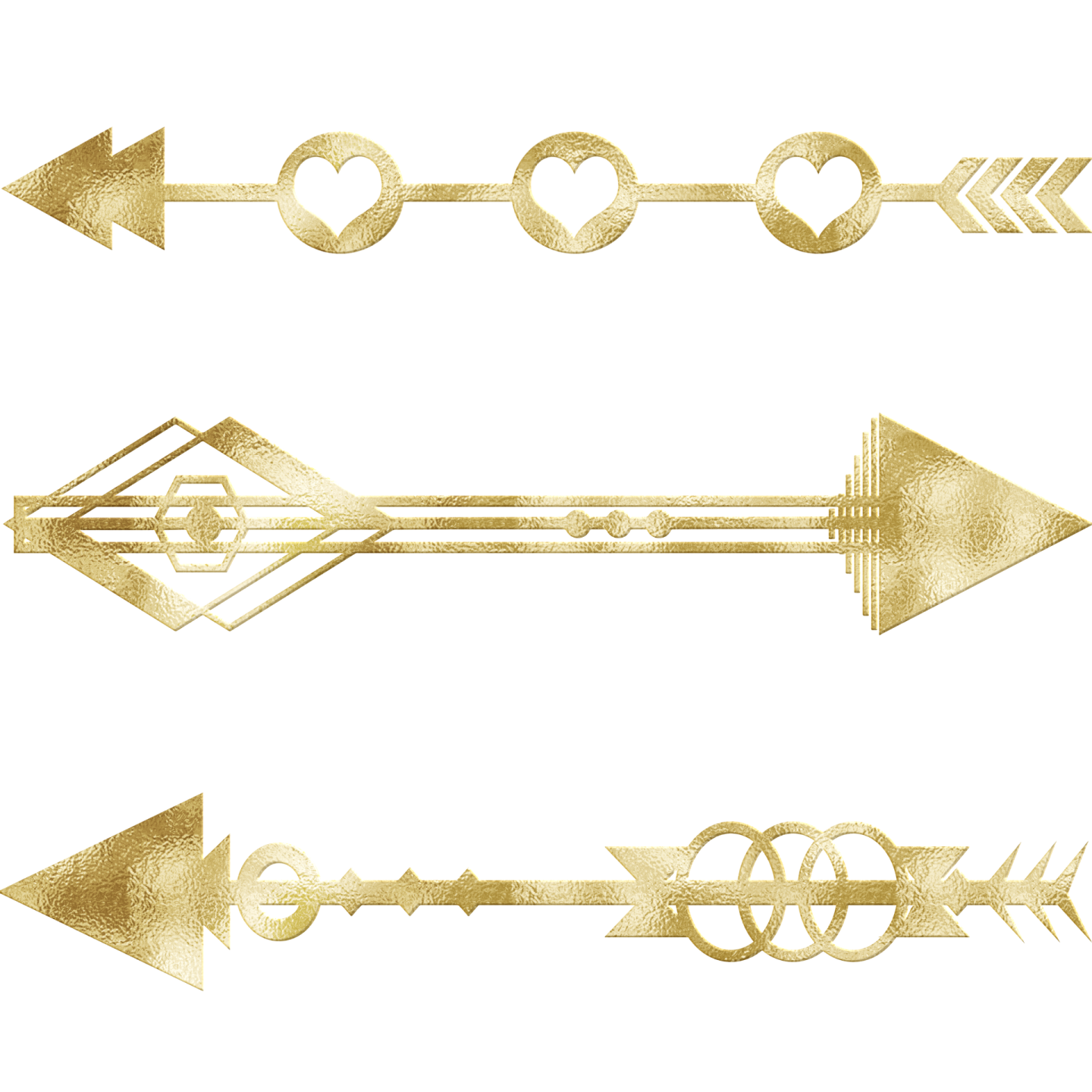 a set of gold arrows on white background