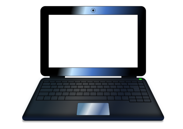 a laptop computer with a blank screen