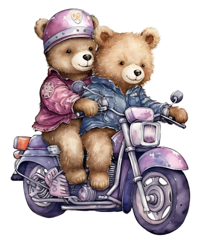 a couple of teddy bears riding on a motorcycle