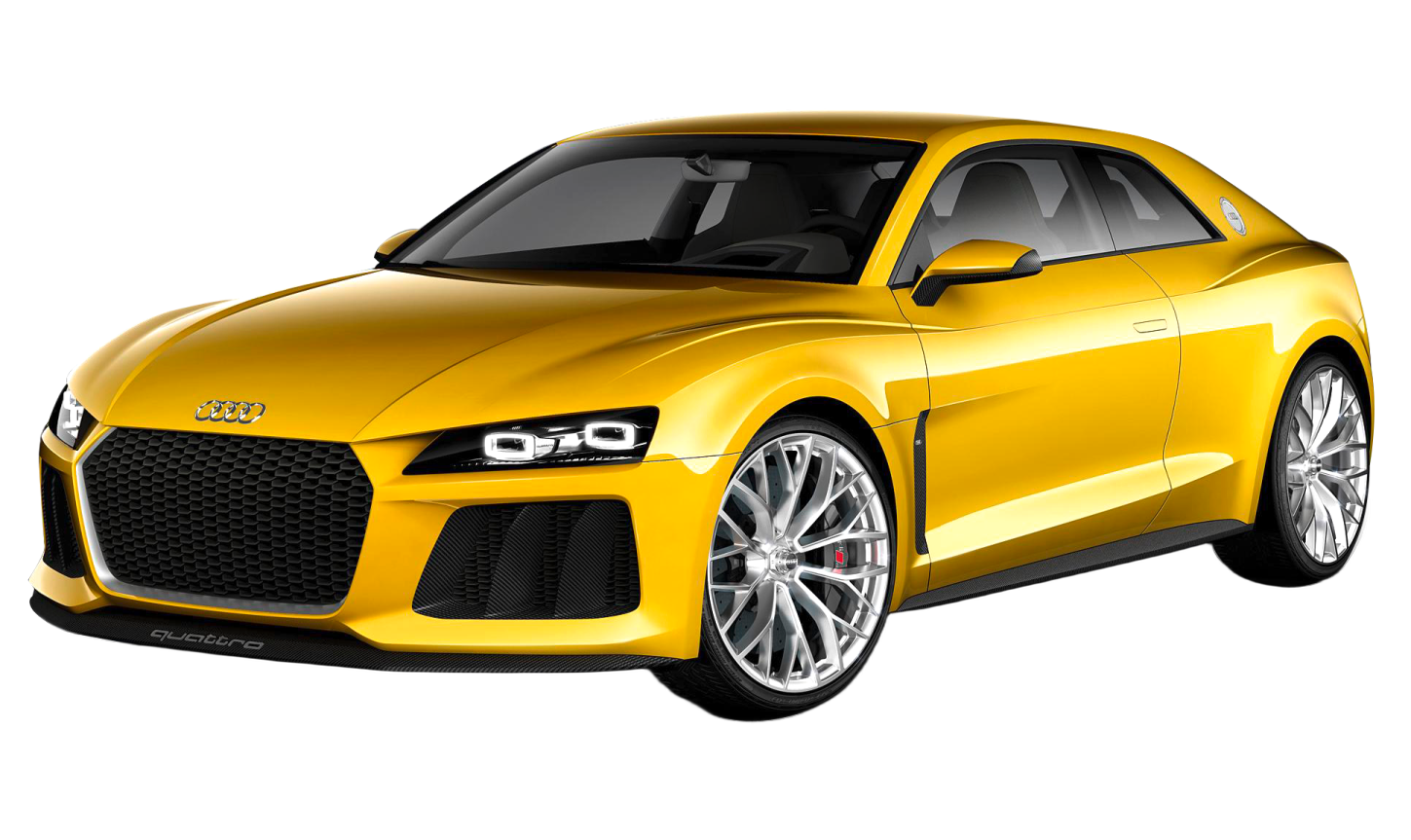 a yellow audi car on a white background