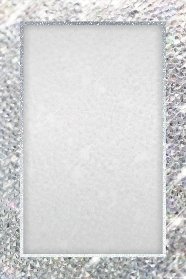 a silver glitter background with a white square frame