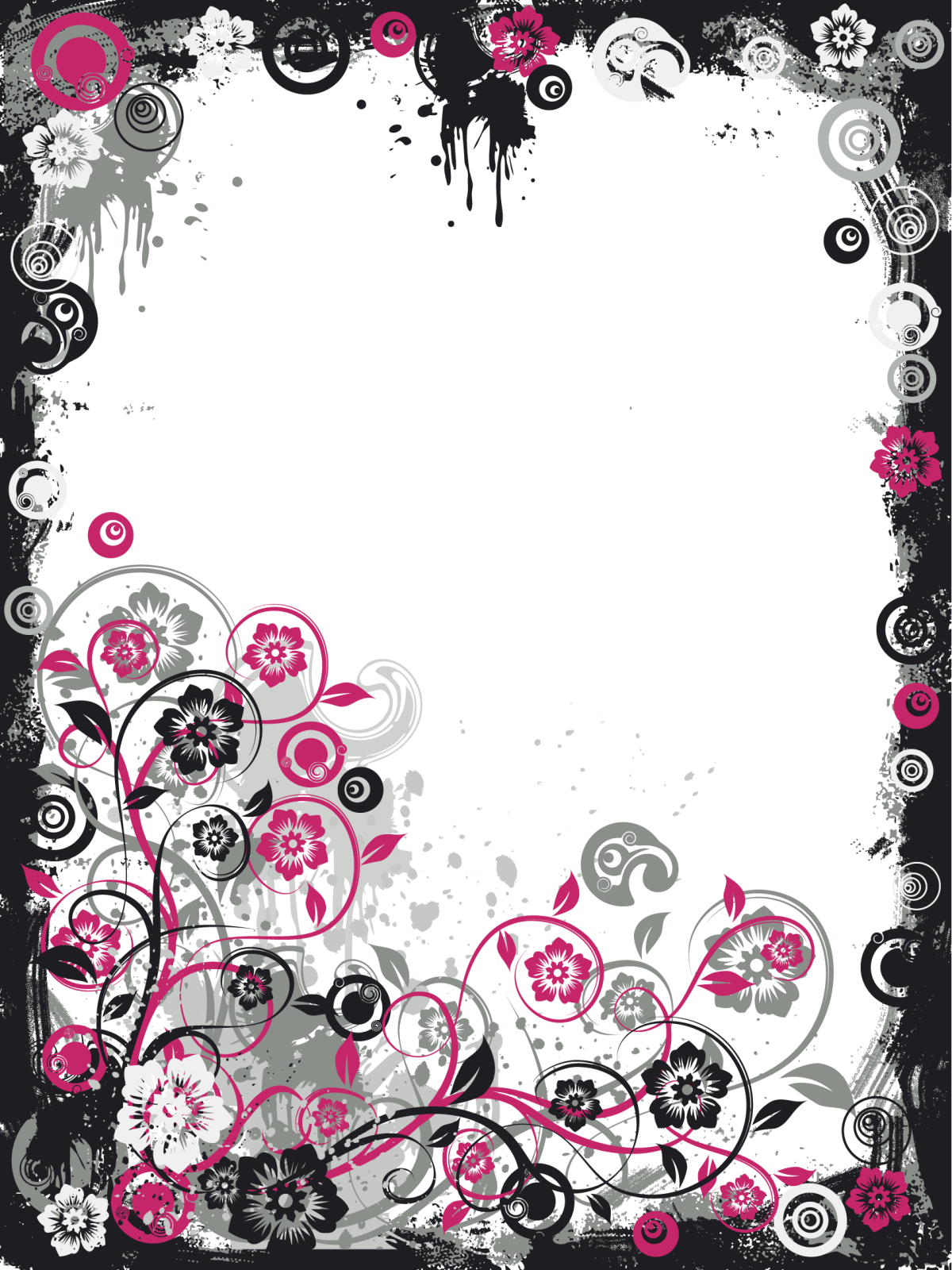 a black and pink floral frame with space for text