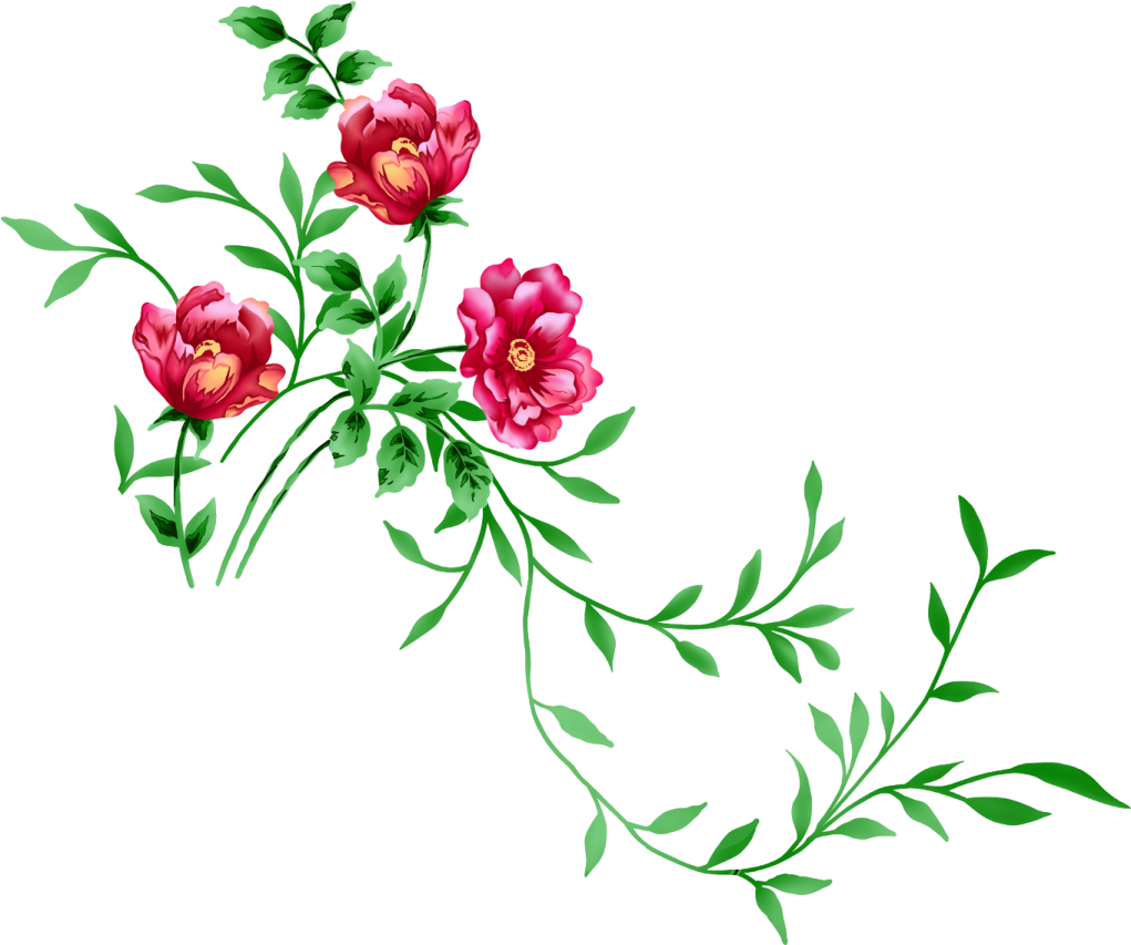 a branch with pink flowers and green leaves