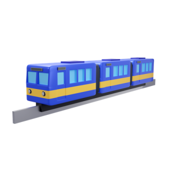 a blue and yellow train on a white background
