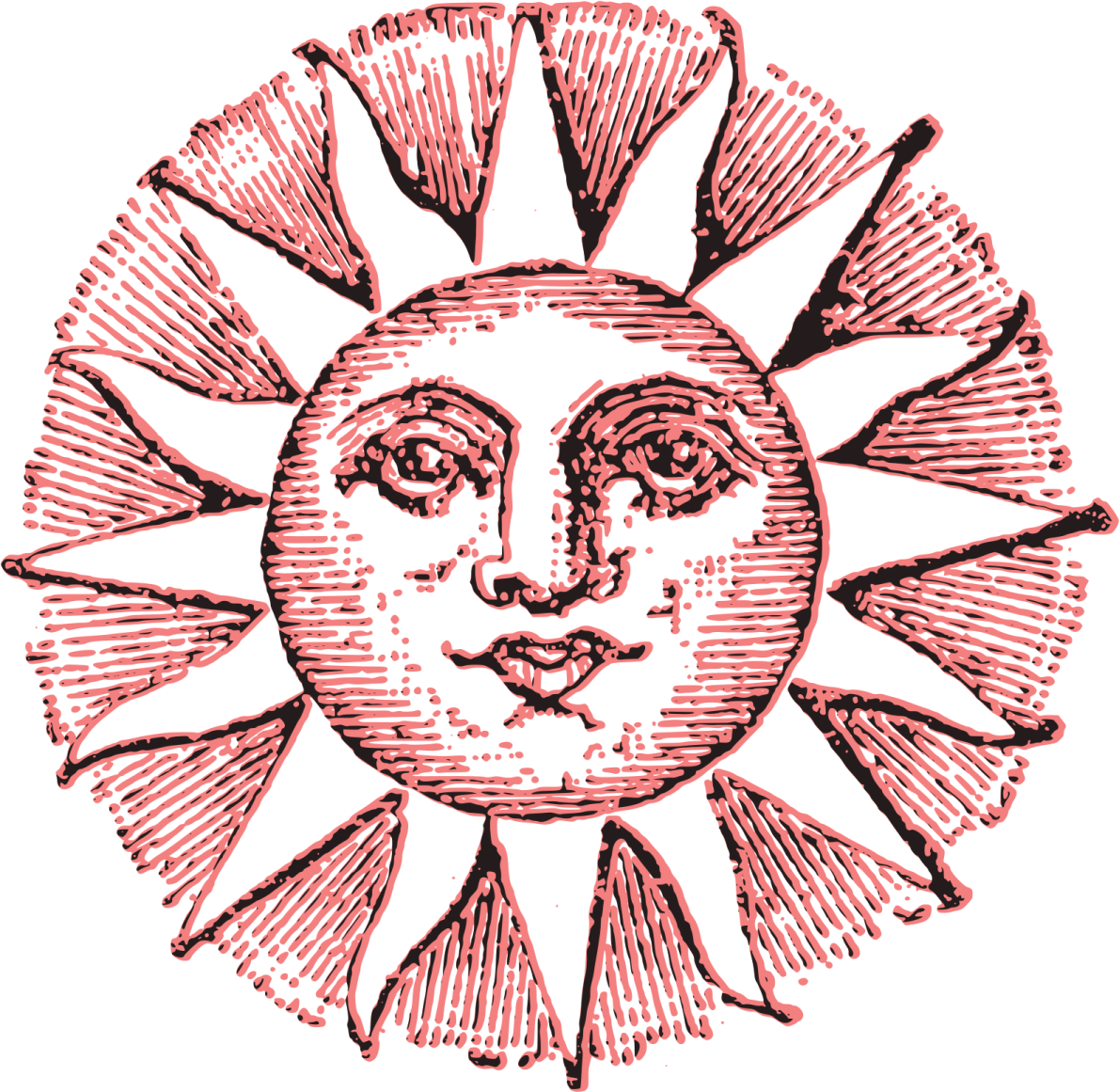 a black and white drawing of a sun
