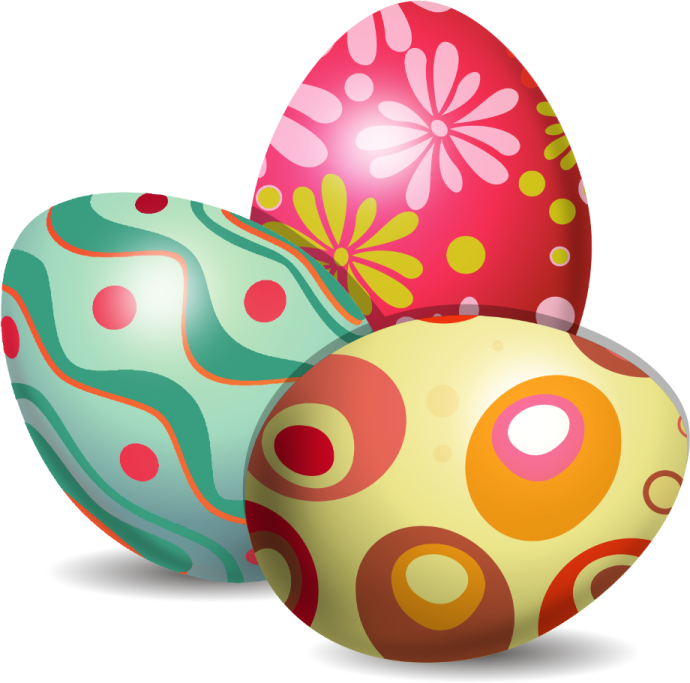 three colorful easter eggs