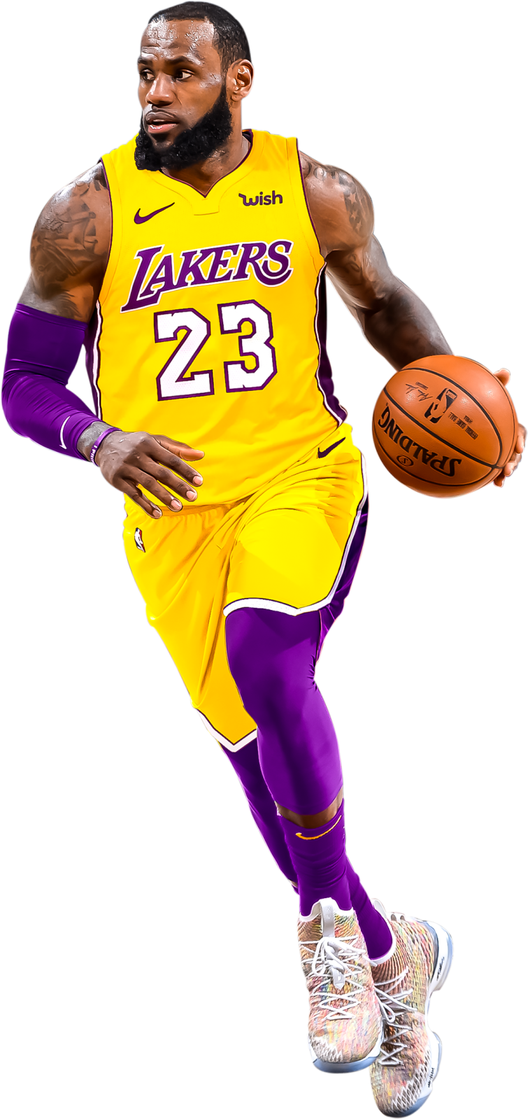 a man in a lakers uniform holding a basketball ball