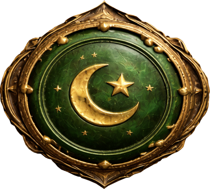 a green shield with a gold star and crescent