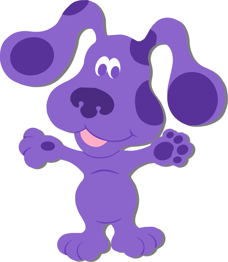 a purple dog with its paws out