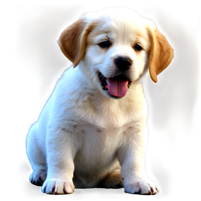 a puppy sitting on the ground with its tongue out