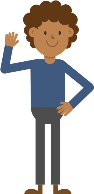 a man in a blue shirt and black pants