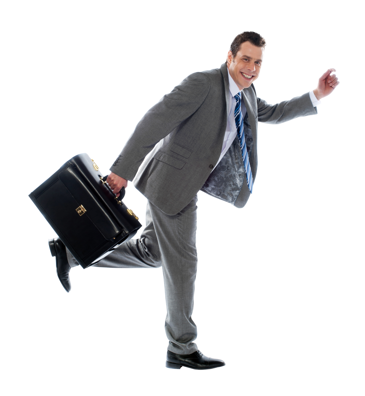 a man in a suit and tie holding a briefcase
