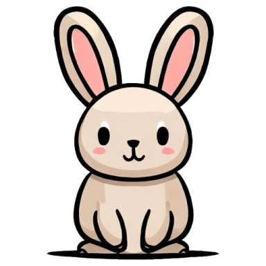 a white rabbit with pink ears sitting down