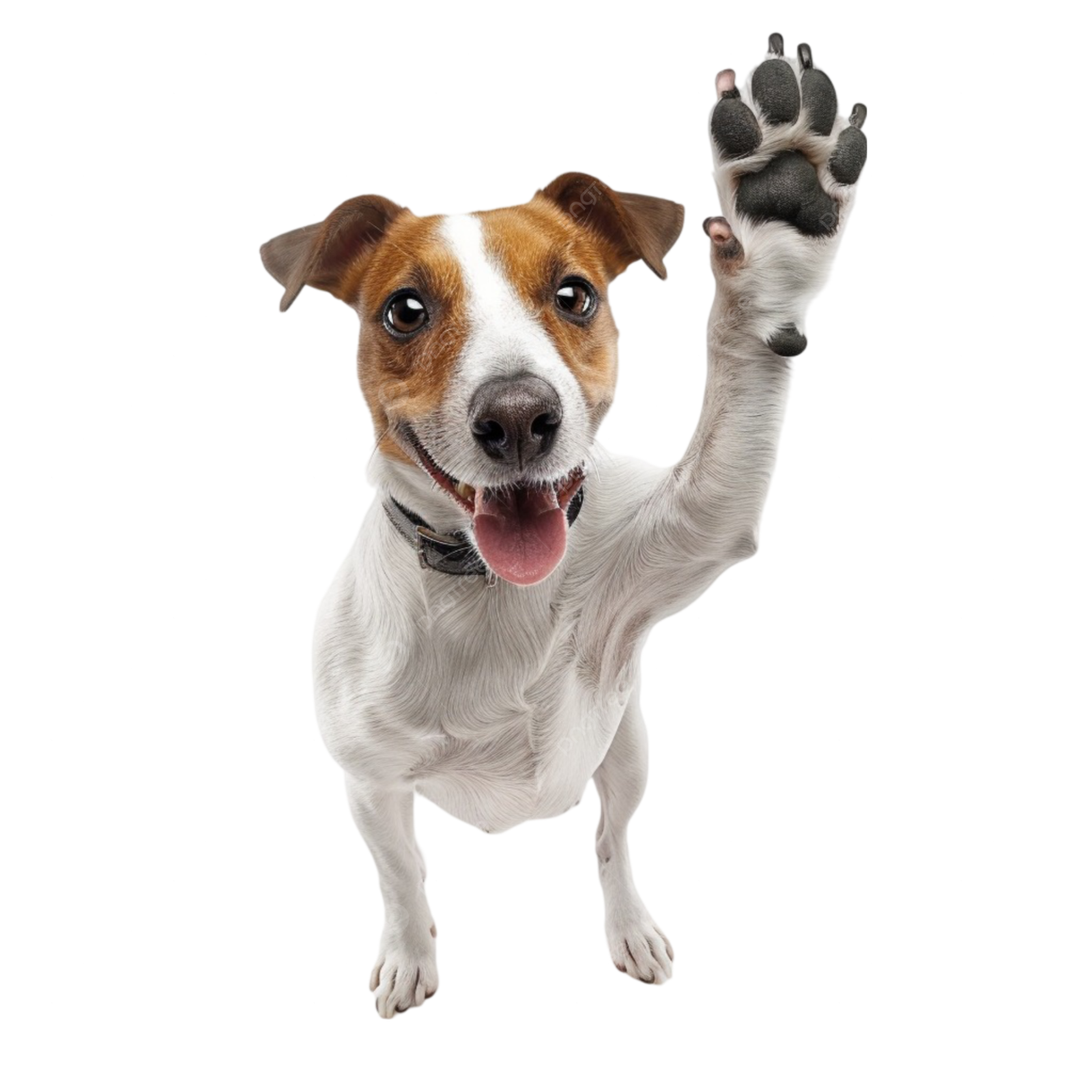 a dog with its paw raised in the air