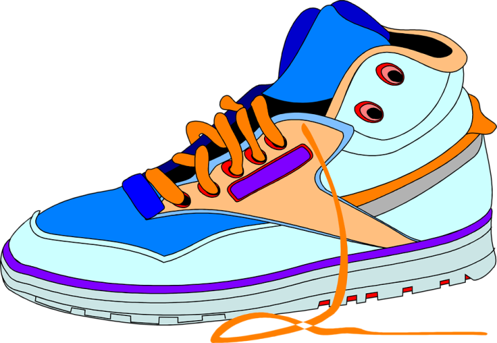 a pair of blue and orange sneakers