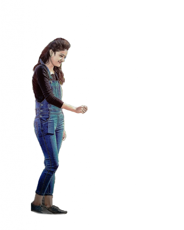 a woman in blue jeans and black jacket