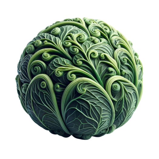 a green cabbage with swirly leaves on it