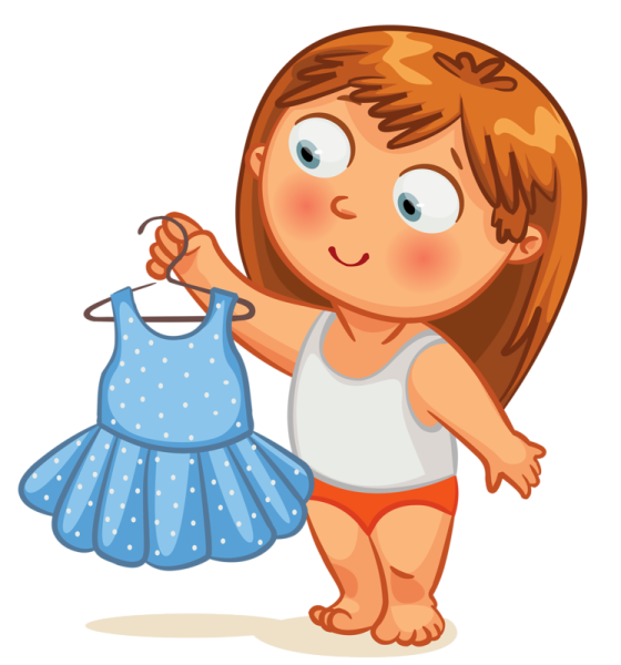 a little girl holding a blue dress
