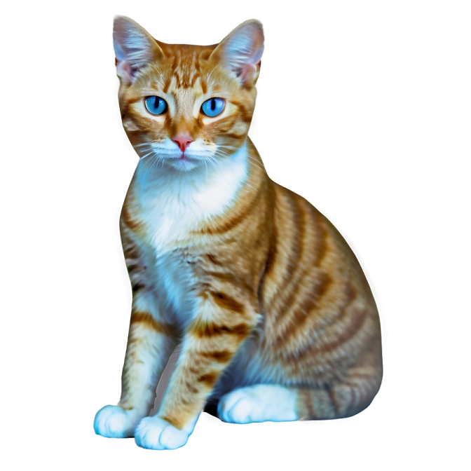 a brown and white cat with blue eyes