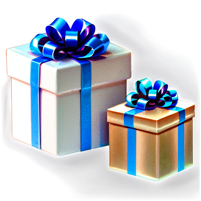 two white boxes with blue ribbons