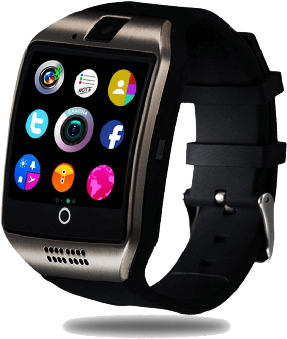 a smart watch with a black band