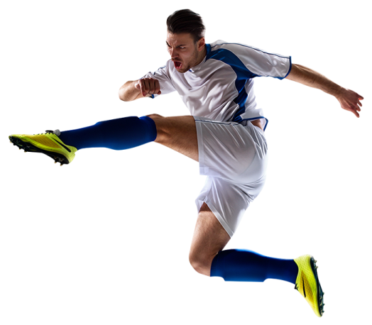a man jumping in the air with a soccer ball