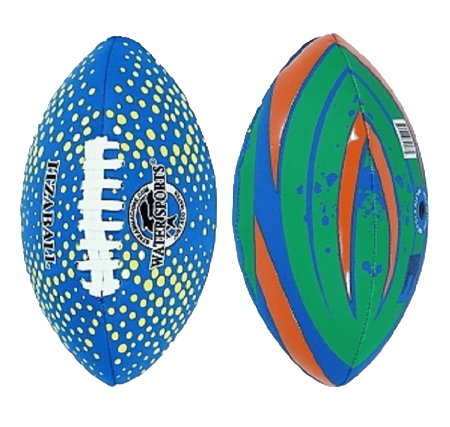 two football balls with different colors and designs